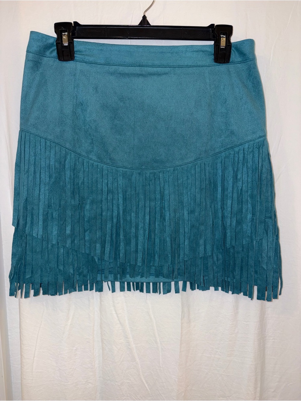 Sincerely Jules Teal Fringe Suede Mini Skirt